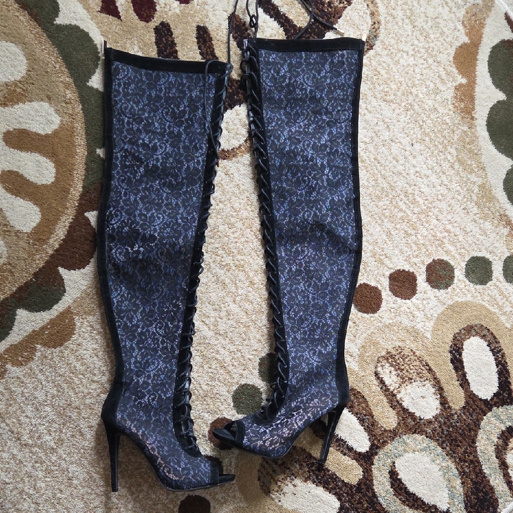 Dollhouse Lace Tie Up Thigh-high Boots